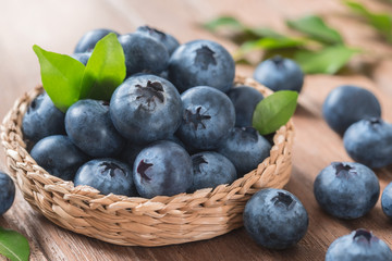 Fresh blueberries in a wicker basket