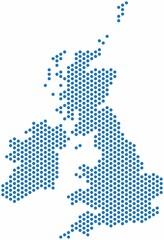 Obraz premium Blue circle shape United Kingdom map on white background. Vector illustration.