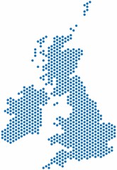 Naklejka premium Blue hexagon shape United Kingdom map on white background. Vector illustration.
