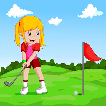 cute little girl playing golf