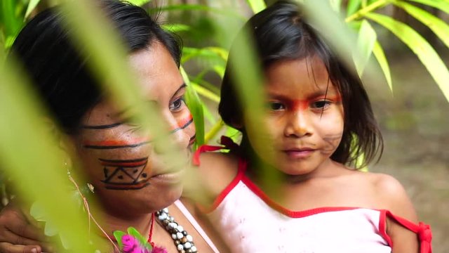 Mother and Daughter at an indigenous tribe in the Amazon