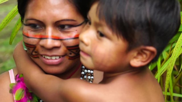 Mother and Son at an indigenous tribe in the Amazon