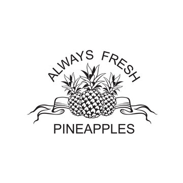 black emblem of pineapple tropical fruit with ribbon