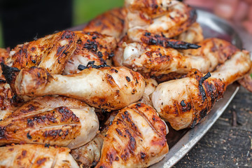 Food on the nature. Picnic. Vegetables. Grill. Bonfire. Recreation.