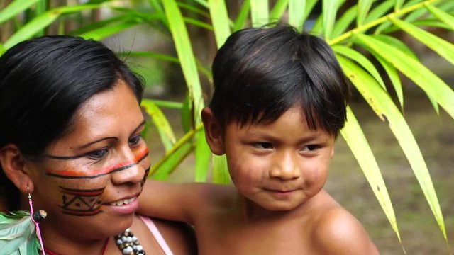 Mother and Son at an indigenous tribe in the Amazon