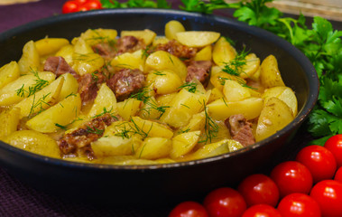 fresh veal, stewed with fresh potatoes and spices.