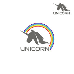 Logo unicorn is surrounded by a rainbow