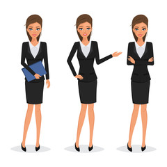 business woman in black suit different pose character.