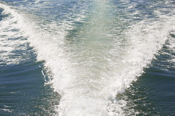 Photo of trail of water behind boat