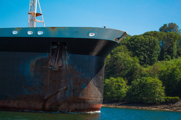 Photo of front of a cargo ship