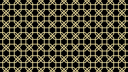 Yellow grid of squares on a black background. Seamless texture. Geometric pattern.