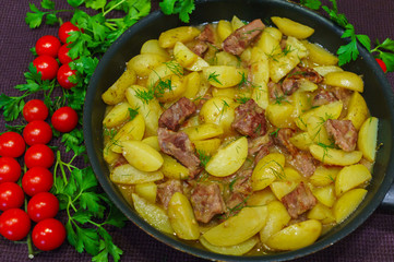 fresh veal, stewed with fresh potatoes and spices.