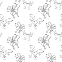 Ribbon bows. Black and white seamless pattern