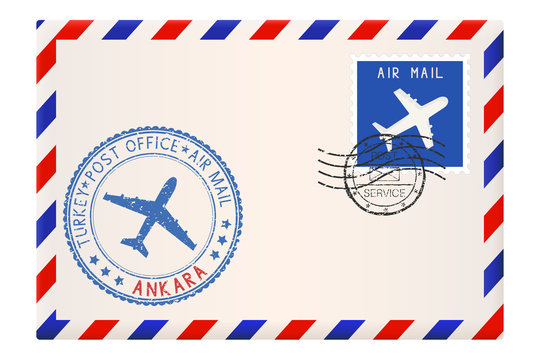 Envelope with Ankara stamp. International mail postage with postmark and stamps
