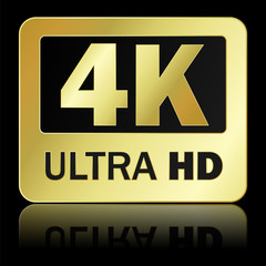 4K ultra HD sign with reflection on black background, Vector illustration