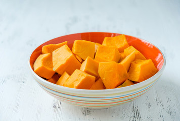 Orange pumpkin cut into pieces