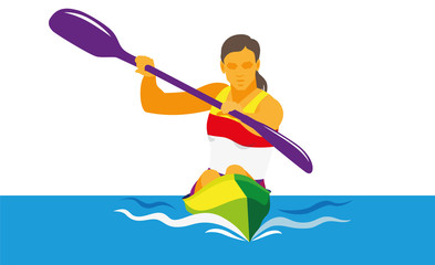 A young woman is is a paddler on kayak of the race distance - obrazy, fototapety, plakaty