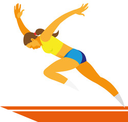 A young woman is a runner on sprint distances on a treadmill