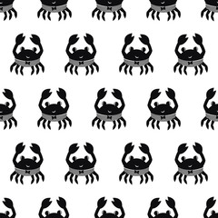 Black and white cartoon crab seamless pattern. Marine life funny character vector illustration. Design for textile, wallpaper, fabric, decor.