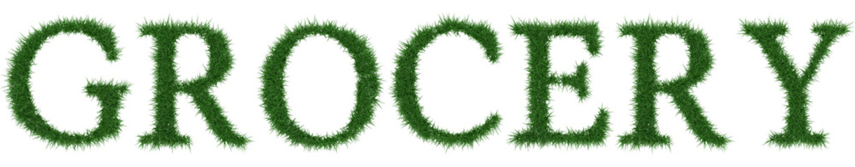 Grocery - 3D rendering fresh Grass letters isolated on whhite background.