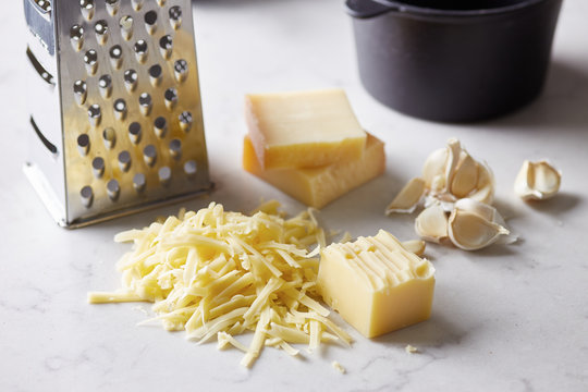 Grated cheese in close-up