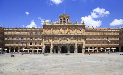 Historic Plaza Mayor in Salamanca on a sunny day, Castilla y Leon, Spain