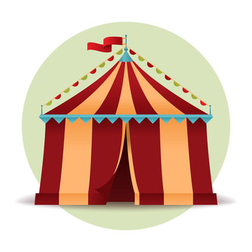 Circus tent icon isolated on white background. Vintage circus marquee in flat style. Colorful illustration for your design. Vector eps 10.