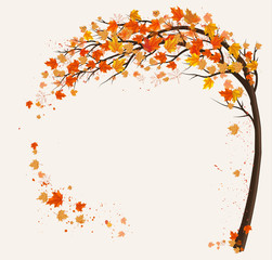Fototapeta premium Autumn background with a tree and a colorful leaves. Vector.