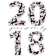 Happy New Year inscription with silhouettes of dogs