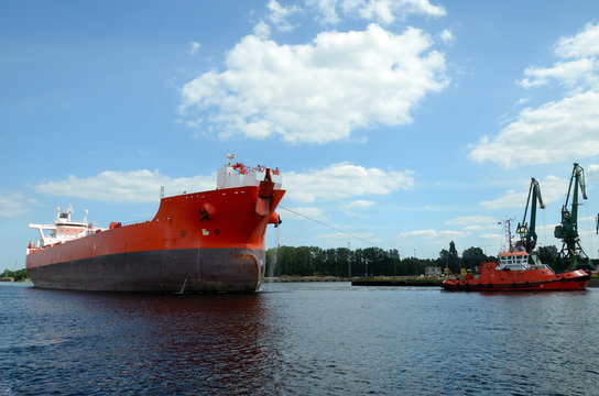 Tanker entering the port, Gdansk in Poland