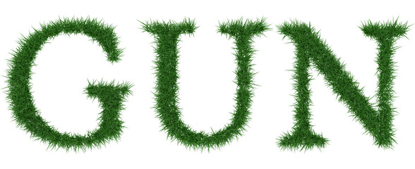 Gun - 3D rendering fresh Grass letters isolated on whhite background.