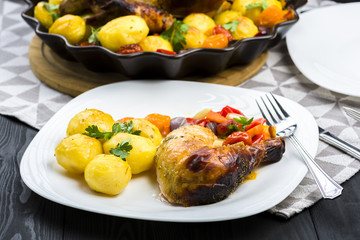 roast chicken with potatoes