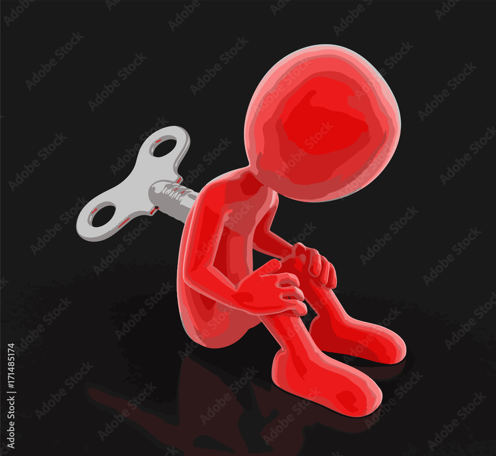 Poster man and winding key. image with clipping path