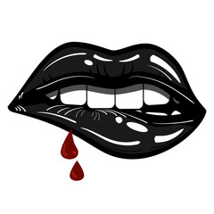 Sexy Black Lips Passionate Biting with Blood - Evil, Seduction