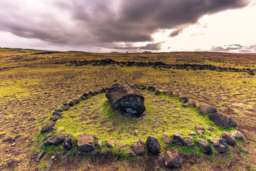 Ahu Akahanga, Easter Island - July 10, 2017: Landscape of Ahu Akahanga
