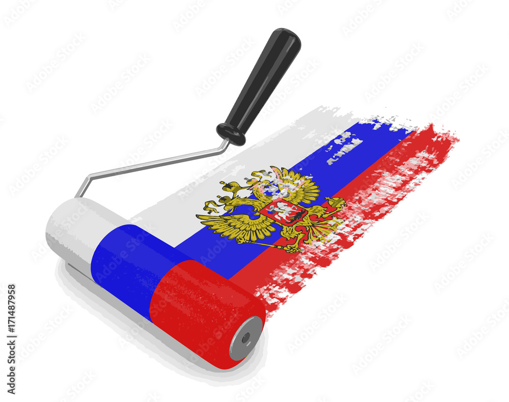 Wall mural paint roller with russian flag. image with clipping path