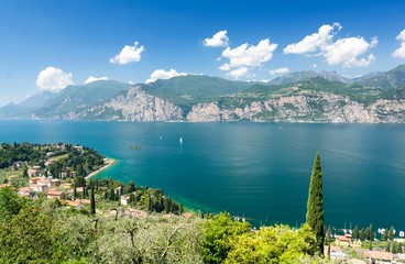 beautiful panorama of Lake Garda and Alps mountain in Italy