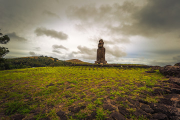 Ahu Kuri a Urenga, Easter Island - July 11, 2017: State of Moai at the sacred site