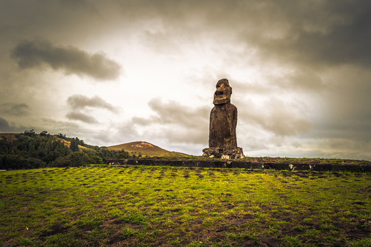 Ahu Kuri a Urenga, Easter Island - July 11, 2017: State of Moai at the sacred site