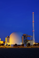 Nuclear Power Station With Night Blue Sky