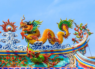 dragon statue on blue sky background 

