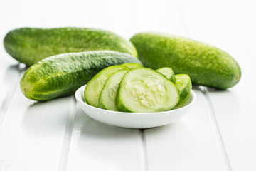 Sliced green cucumbers.