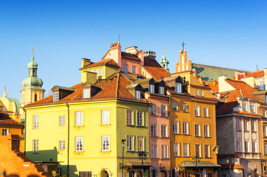 view on Old town in Warsaw in sunshine, Poland