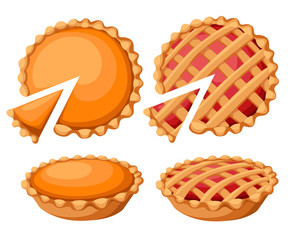 Pies Vector Illustration.Thanksgiving and Holiday Pumpkin Pie. Happy Thanksgiving Day traditional pumpkin pie with whipped cream on the top Web site page and mobile app design vector element © Alfmaler