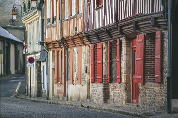 Street scene of houses of the old city centre in Honfleur, Normandy, France