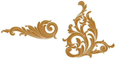 Set of golden vintage baroque ornament, corner. Retro pattern antique style acanthus. Decorative design element filigree calligraphy vector. - stock vector - obrazy, fototapety, plakaty