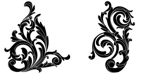 Set of vintage baroque ornaments, corners. Retro pattern antique style acanthus. Decorative design element filigree calligraphy vector. - stock vector