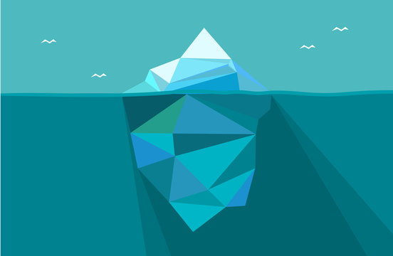 Iceberg under water and above water. Vector illustration in low poly polygon style. Concept image.