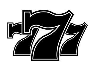 Triple Lucky Sevens black and white vector illustration