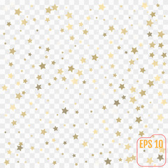 Gold stars. Confetti celebration, Falling golden abstract decoration for party, birthday celebrate, anniversary or event, festive. Festival decor. Transparent background. Vector